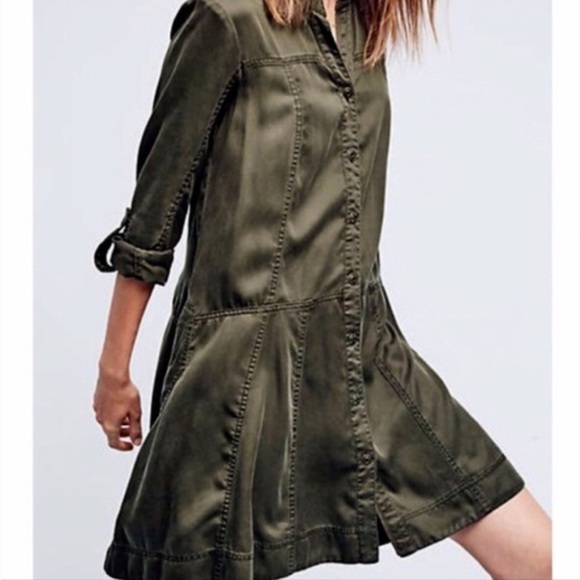 Holding Horses Anthropologie Mariona Utility Shirt Dress Army Green Sz 2P - Picture 14 of 14